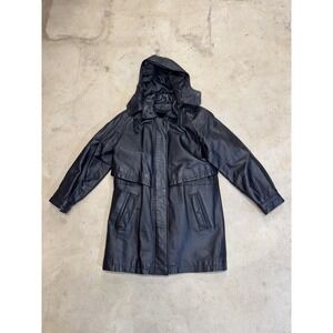 Vintage Phase 2 Jacket Women Small Black Leather Designer Bomber Lined Hooded